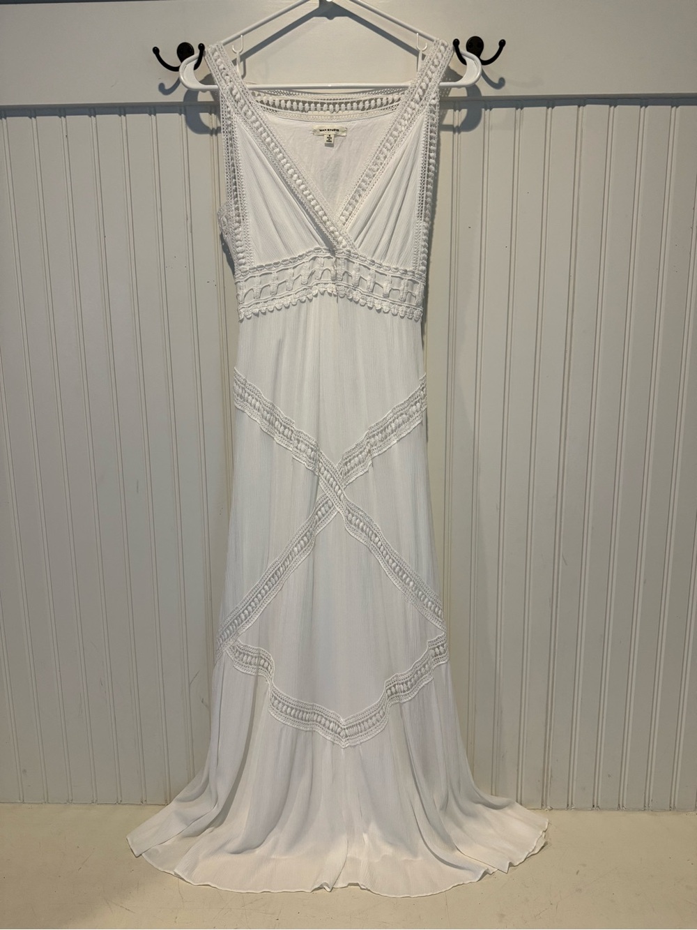 Max Studio White Crochet-Detail Maxi Dress